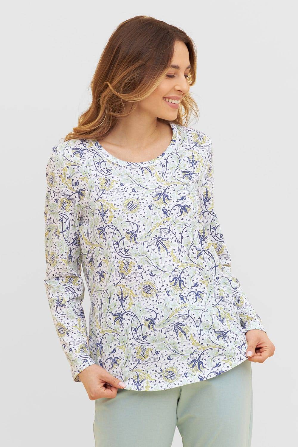 Rösch Basic Pyjamashirt Langarm im floralen Ornament-Print Mix &amp; Match 1884806