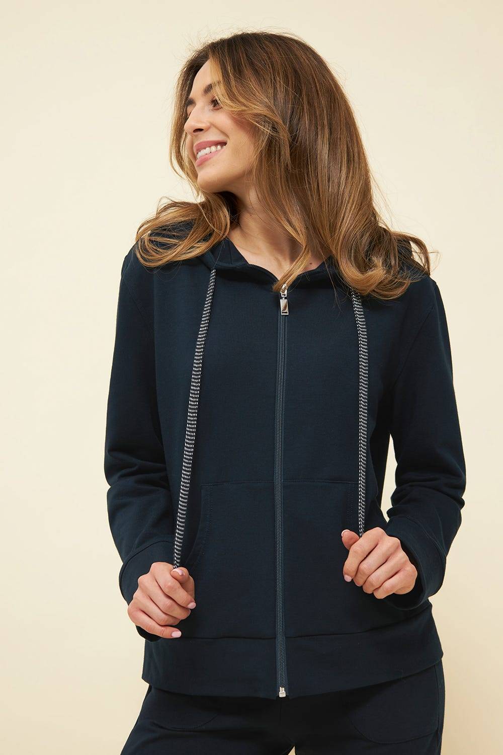 Rösch Basic Sweatjacke in Uni Kapuze Hoodie einfarbig Bio-Baumwolle/Elasthan thx