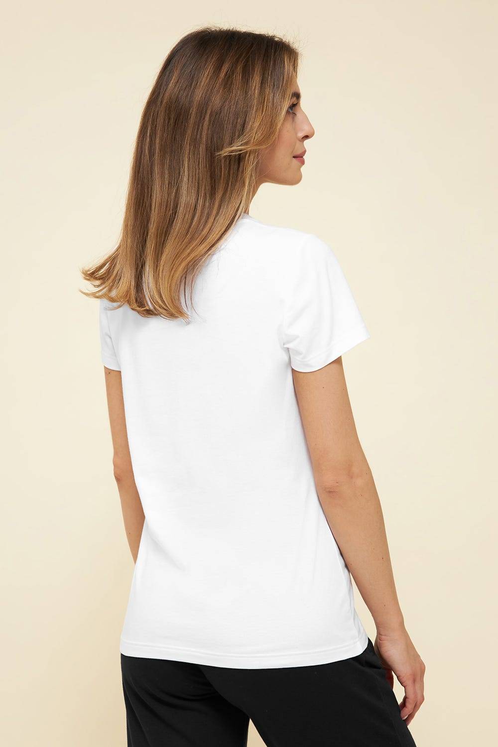 Rösch Basic T-Shirt Weiß Uni Stickereidetail Bio-Baumwolle/Elasthan Thx