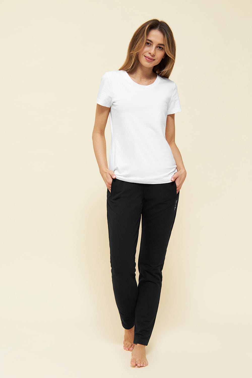 Rösch Basic T-Shirt Weiß Uni Stickereidetail Bio-Baumwolle/Elasthan Thx