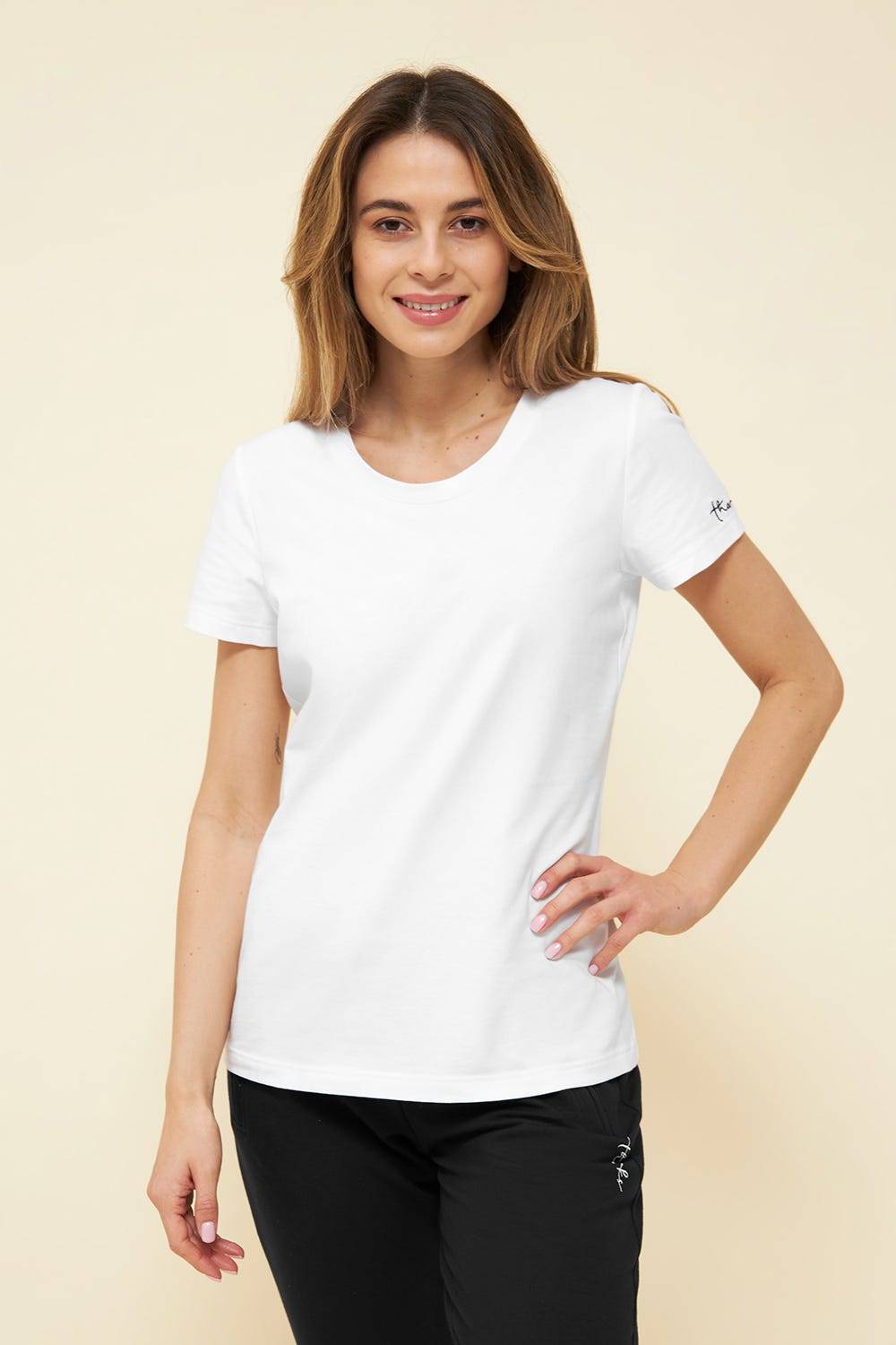 Rösch Basic T-Shirt Weiß Uni Stickereidetail Bio-Baumwolle/Elasthan thx Rösch Basic T-Shirt Weiß Uni Stickereidetail Bio-Baumwolle/Elasthan thx