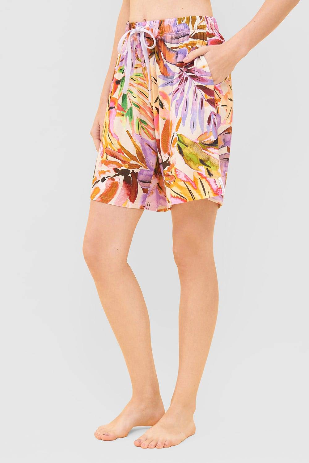 Rösch Bermuda im fröhlichen Blätter-Druck Bunt Sommer Mix &amp; Match Viskose/Elasthan