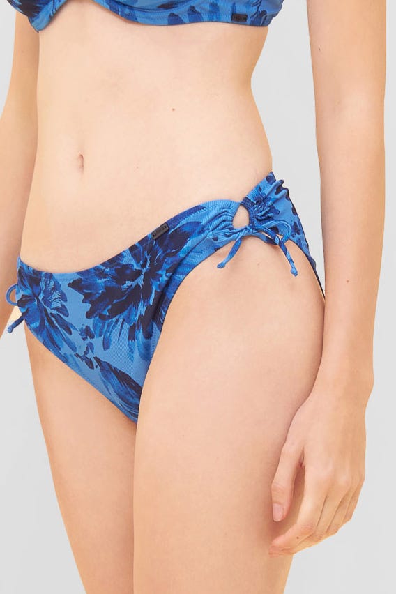 Rösch Bikini Hose im blauen Blüten-Druck Bänder recyceltes Polyester/Elasthan