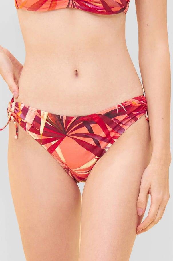 Rösch Bikini-Hose im bunten Blätter-Druck Binde-Bänder recyceltes Polyamid/Elasthan