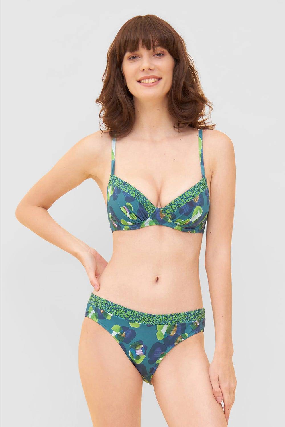 Rösch Bikini-Hose Im Leo-Druck-Mix Petrol Recyceltes Polyamid/Elasthan