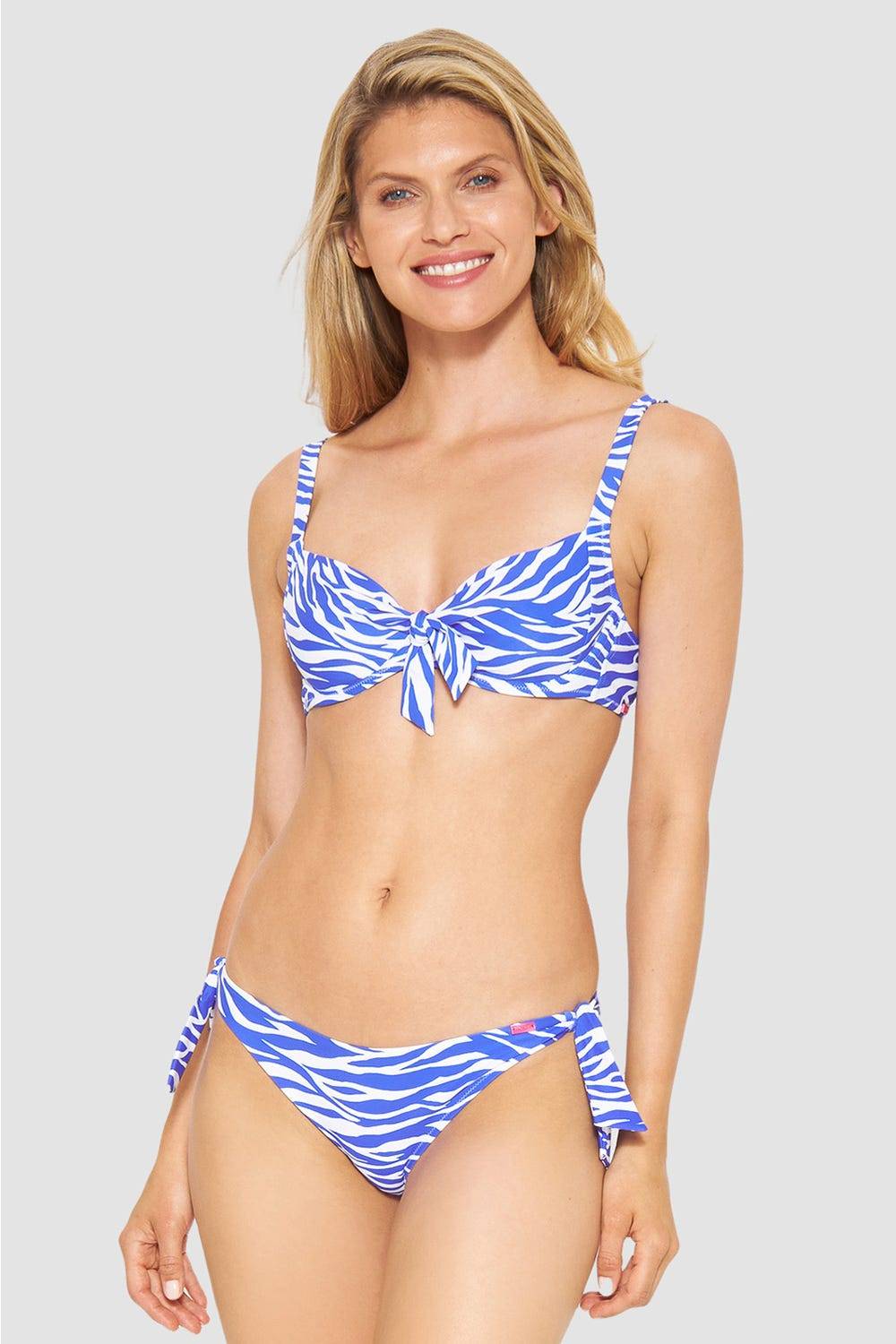 Rösch Bikini-Hose Im Modernen Zebradruck Blau-Weiß Zum Binden