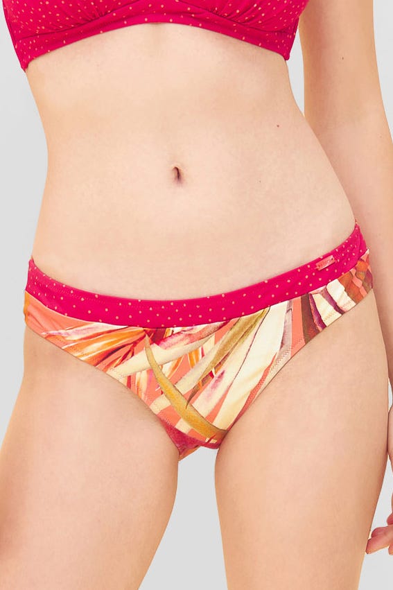 Rösch Bikini-Hose mit Blende Blätter-Druck Tupfen recyceltes Polyamid/Elasthan