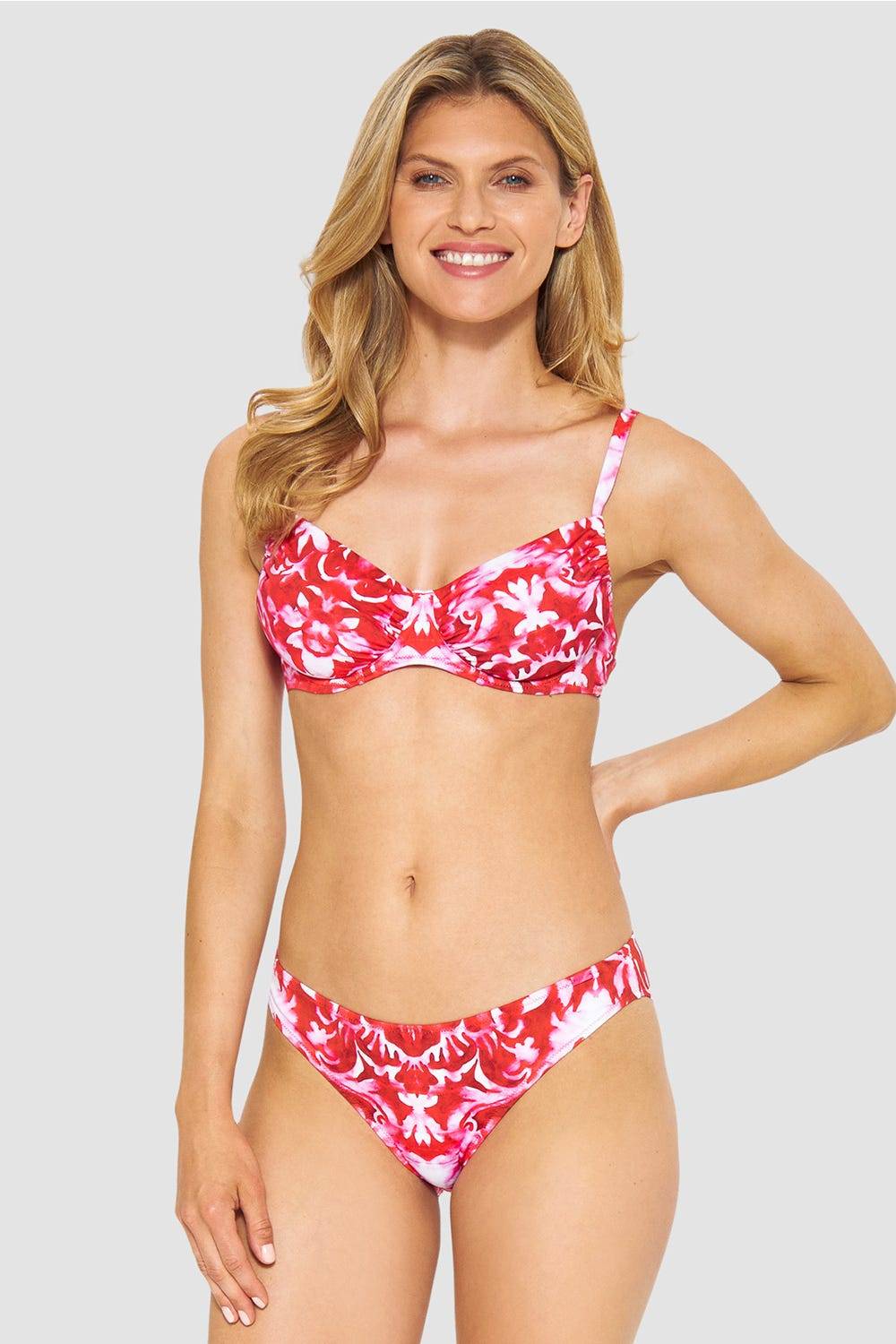 Rösch Bikini-Hose Neckholder Im Ornament-Druck Rot-Weiß