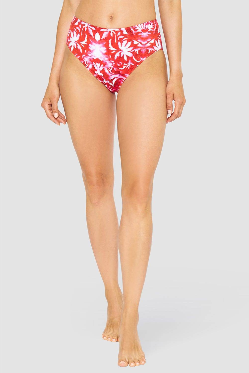 Rösch Bikini-Hose Neckholder im Ornament-Druck Rot-Weiß hoher Taillenausschnitt