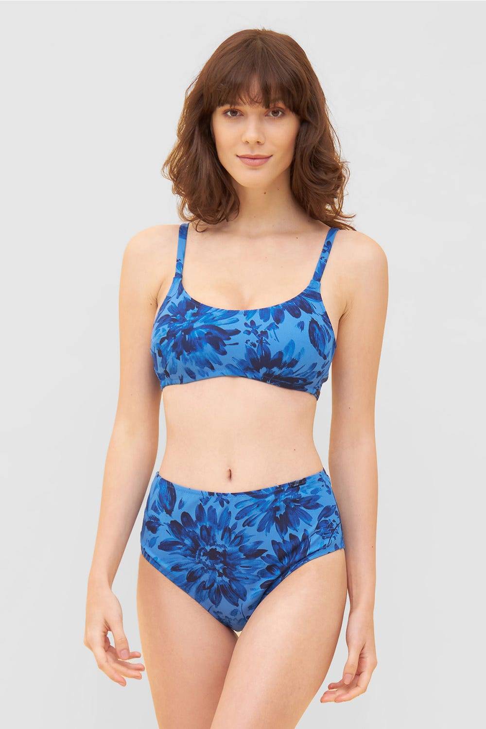 Rösch Bikini Oberteil Im Blauen Blüten-Druck Bralette Modern Recyceltes Polyester/Elasthan