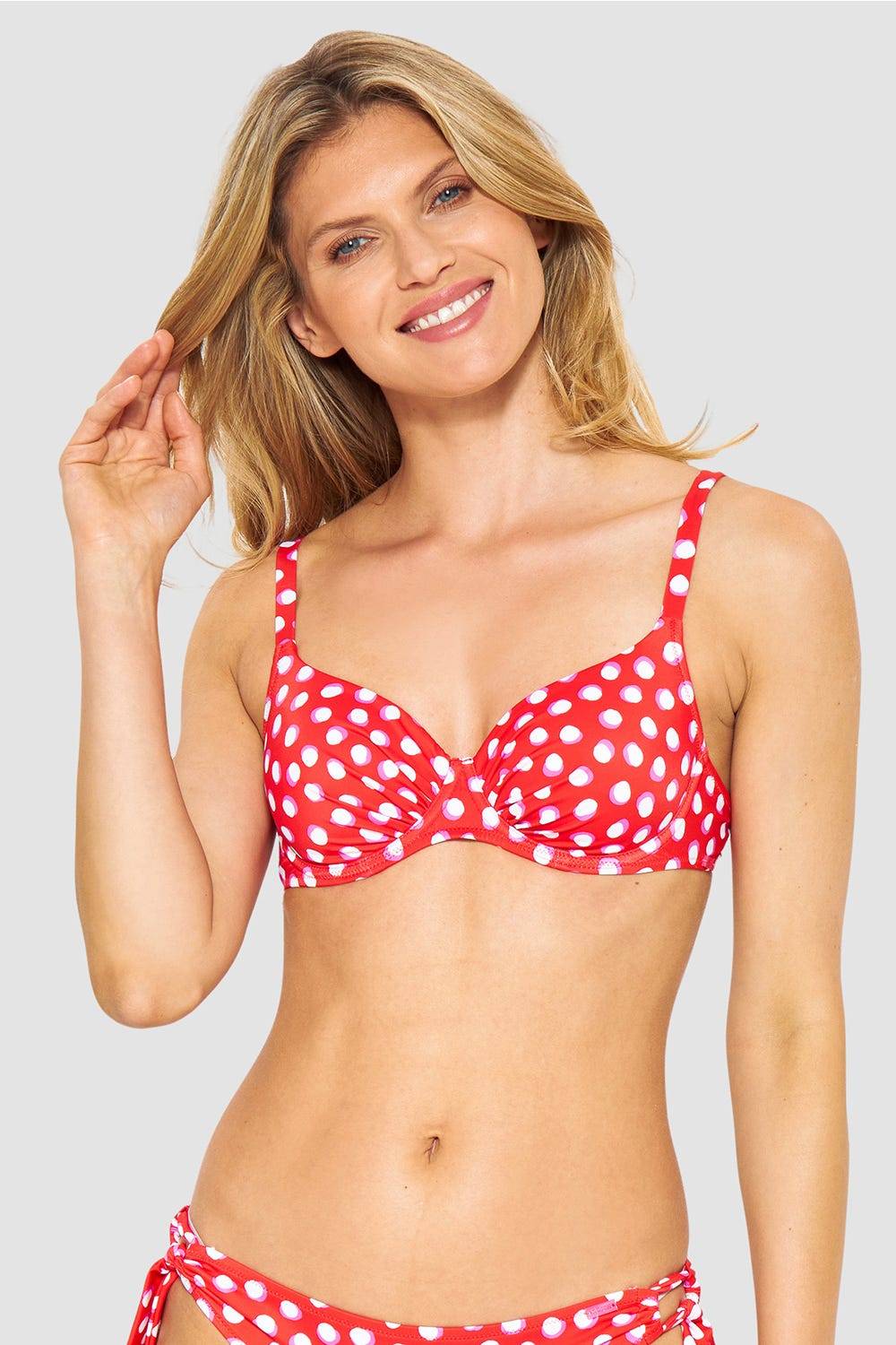 Rösch Bikini-Oberteil im Retro-Tupfendruck Rot-Weiß