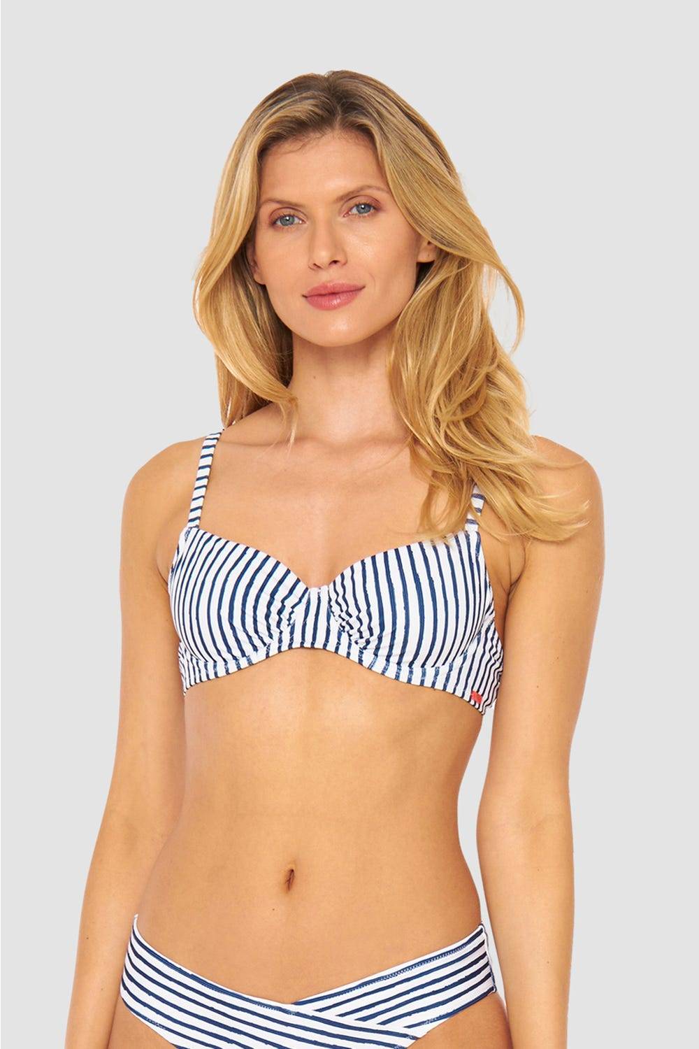 Rösch Bikini Oberteil im Streifen-Druck Raffungen Bügel recyceltes Polyester/Elasthan