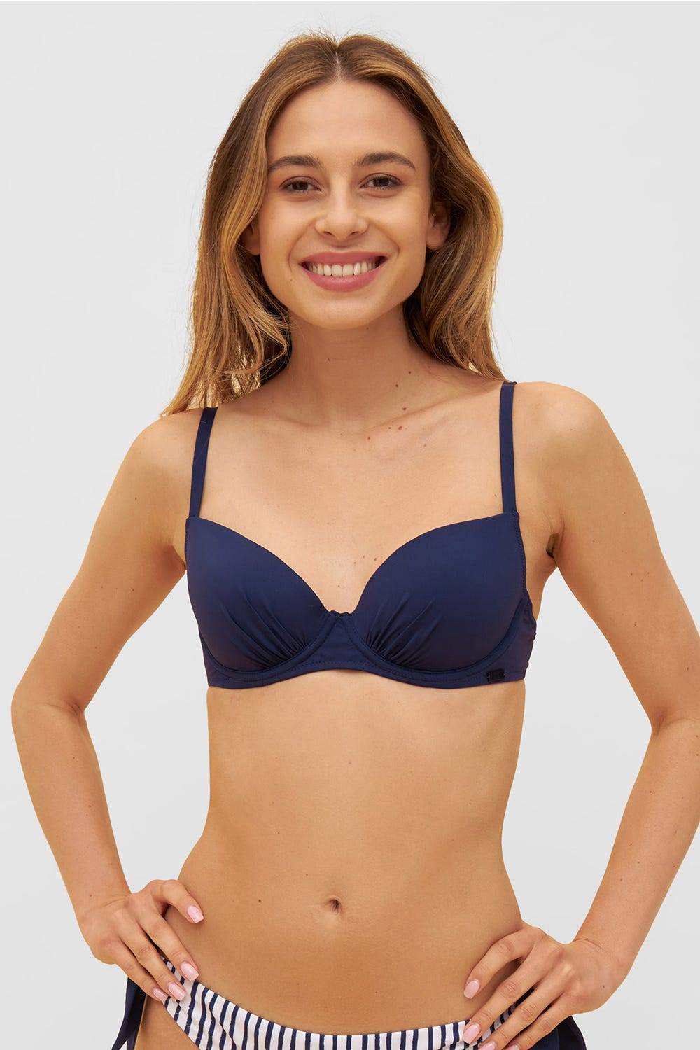 Rösch Bikini Oberteil mit Raffungen Bügel Dunkelblau Ripp recyceltes Polyester/Elasthan