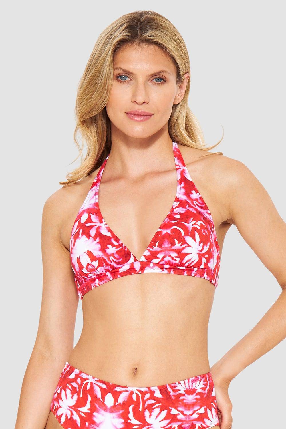 Rösch Bikini-Oberteil Neckholder im Ornament-Druck Rot-Weiß