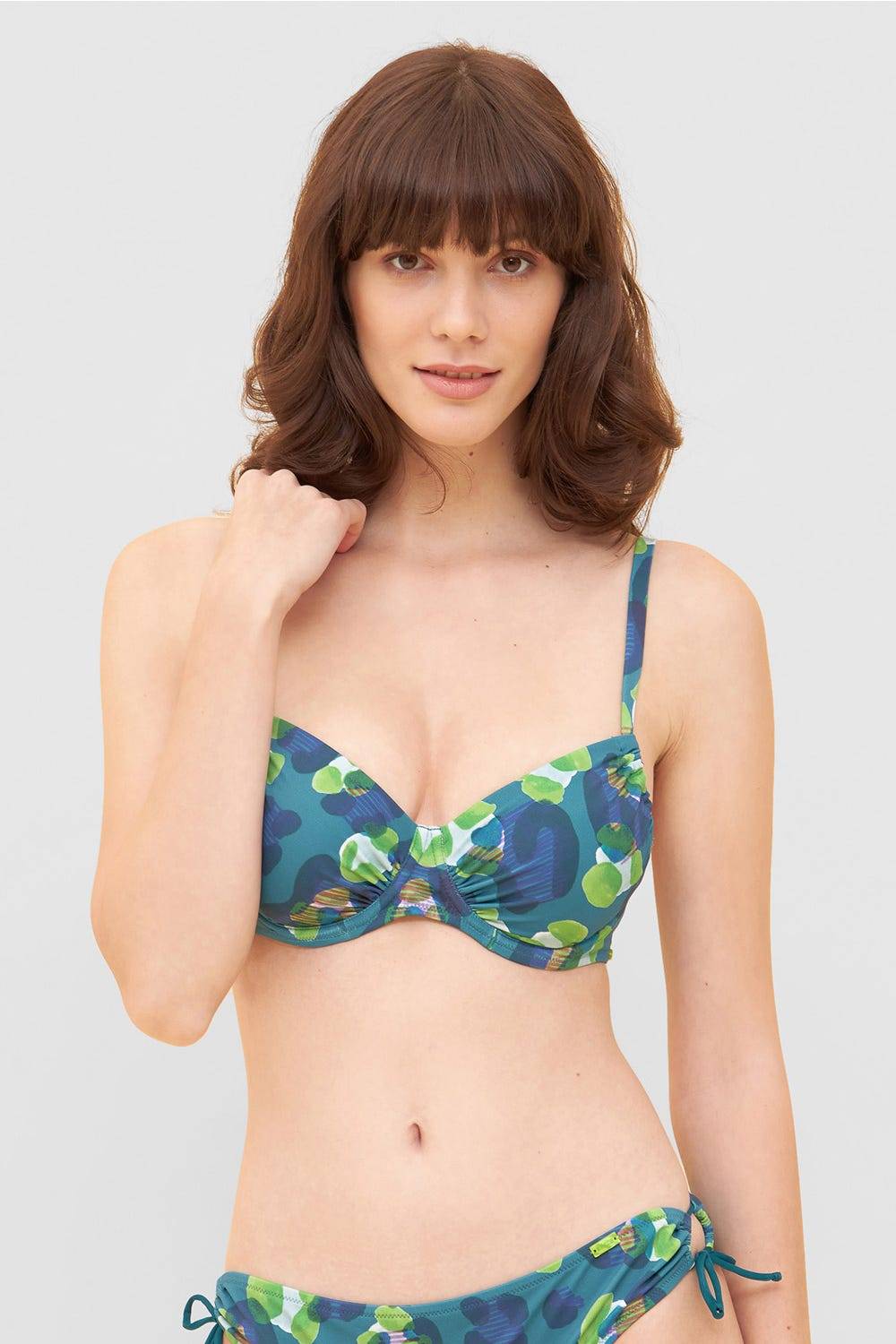 Rösch Bikini-Top mit Raffungen im grünen Leo-Design recyceltes Polyamid/Elasthan