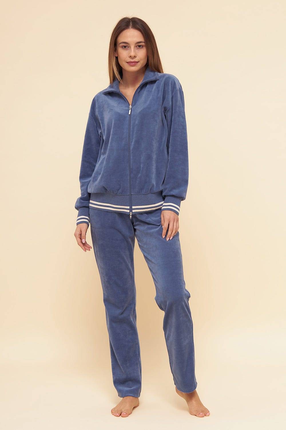 Rösch Hausanzug aus Nicki Blouson-Style sportive Streifen Stickbündchen Baumwolle/Polyester