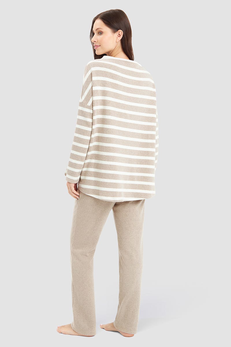 Rösch Hausanzug Im Ringeldruck Hellbraun Aus Strickware