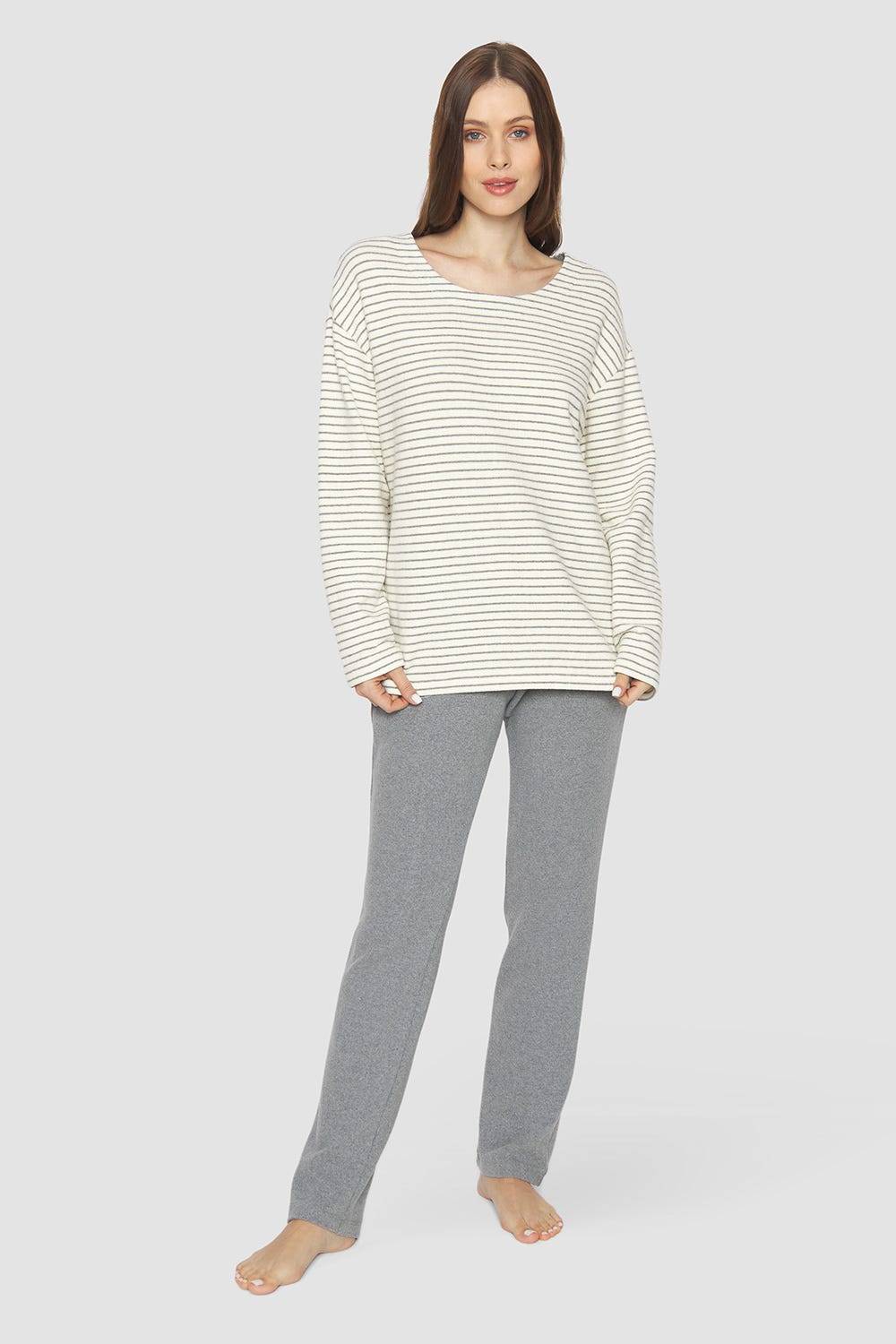 Rösch Hausanzug mit Ringelmuster Strick Materialmix