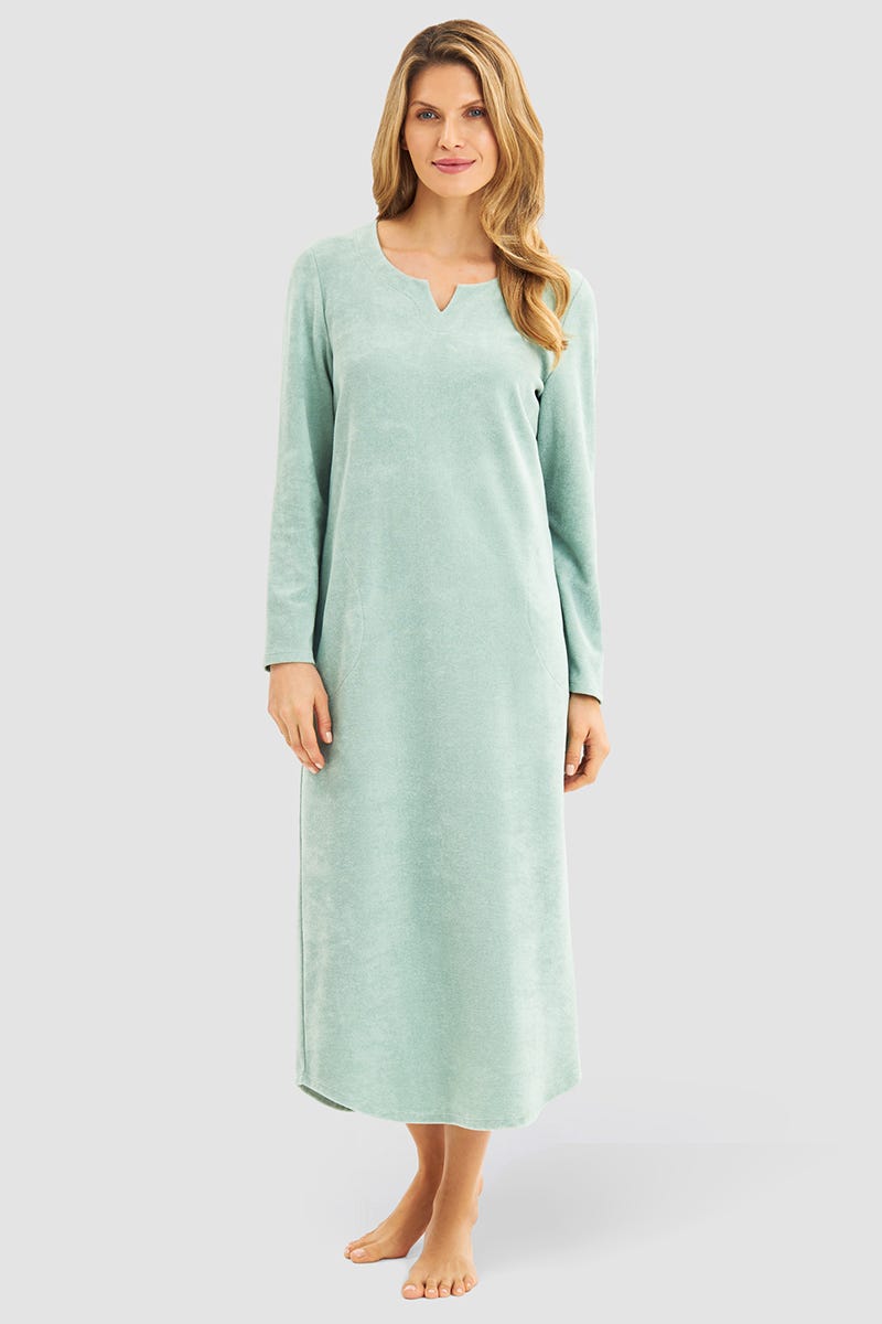Rösch Hauskleid aus Frottee in Mintgrün Maxilänge Baumwolle/Polyester