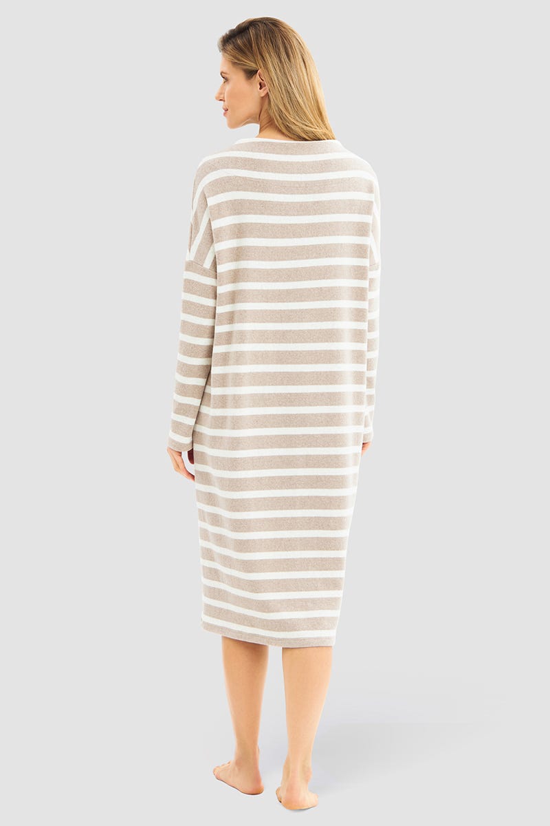 Rösch Hauskleid Im Ringeldruck Hellbraun Aus Strickware