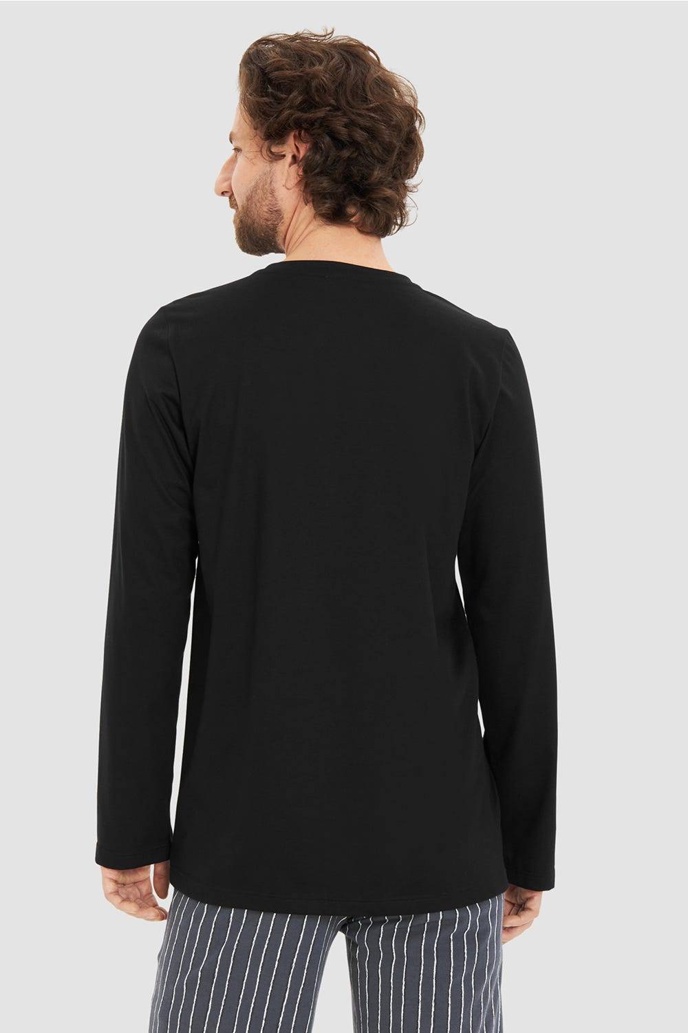 Rösch Herren Basic T-Shirt Langarm Mit Rundhals Klassisch Baumwolle/Elasthan