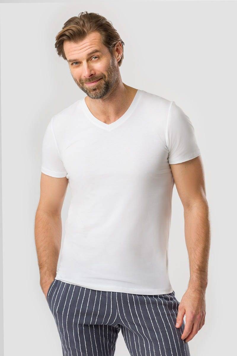 Rösch Herren Basic T-Shirt mit V-Ausschnitt Klassisch Baumwolle/Elasthan