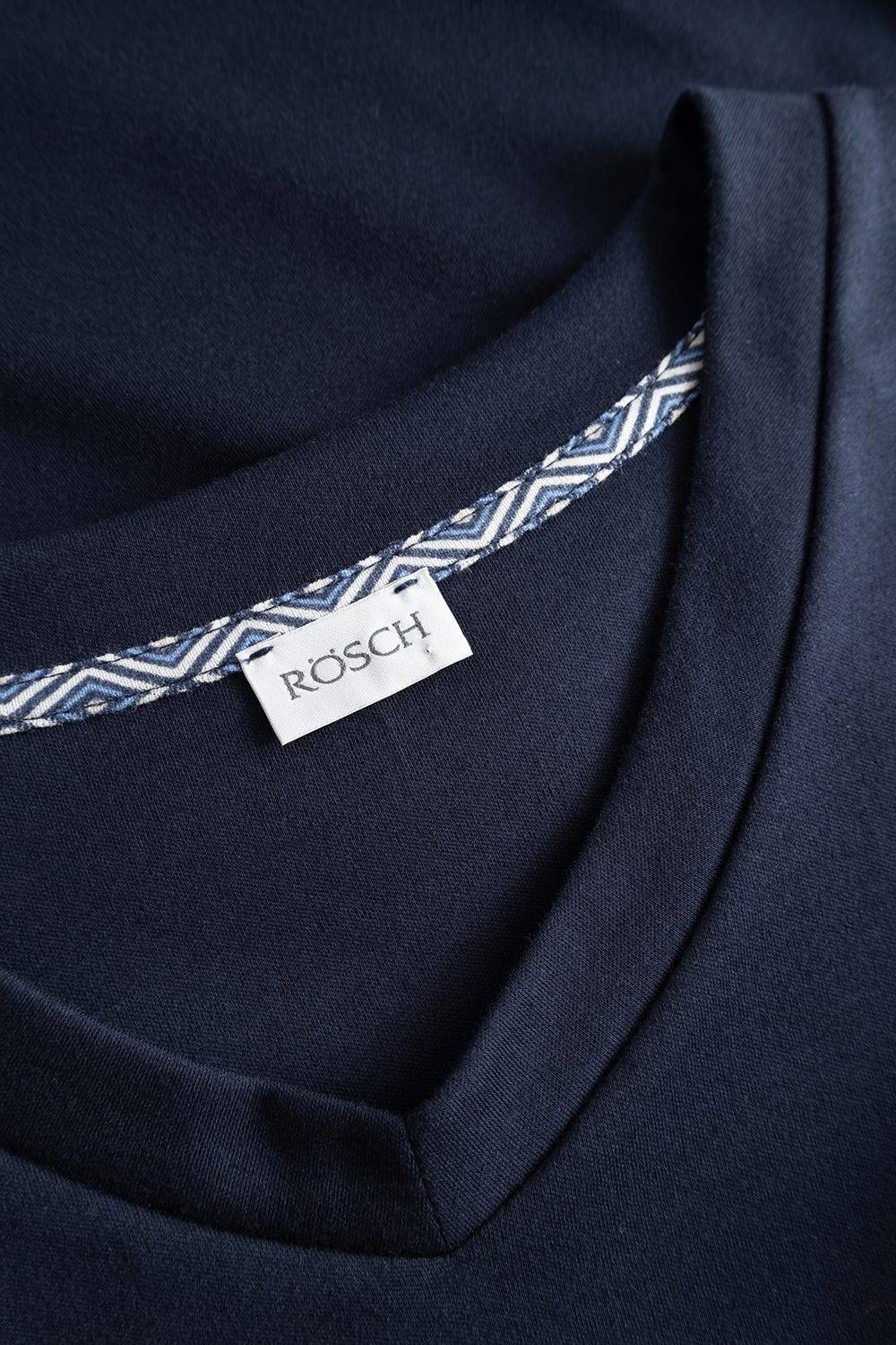 Rösch Herren Kurzer Pyjama Mit Minimalprint Blau Bermuda V-Ausschnitt 100% Baumwolle