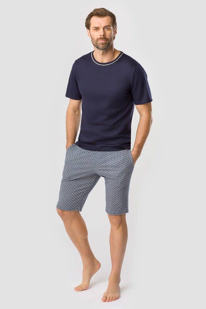 Rösch Herren Kurzer Pyjama mit Minimalprint Blau Bermuda 100% Baumwolle Rösch Herren Kurzer Pyjama mit Minimalprint Blau Bermuda 100% Baumwolle