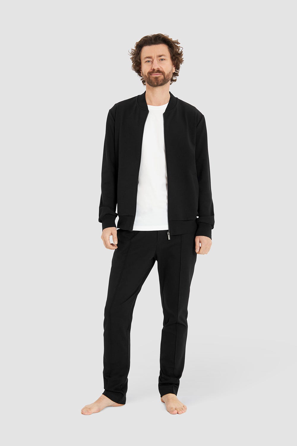 Rösch Herren Loungejacke Blouson College-Style Lässig Materialmix