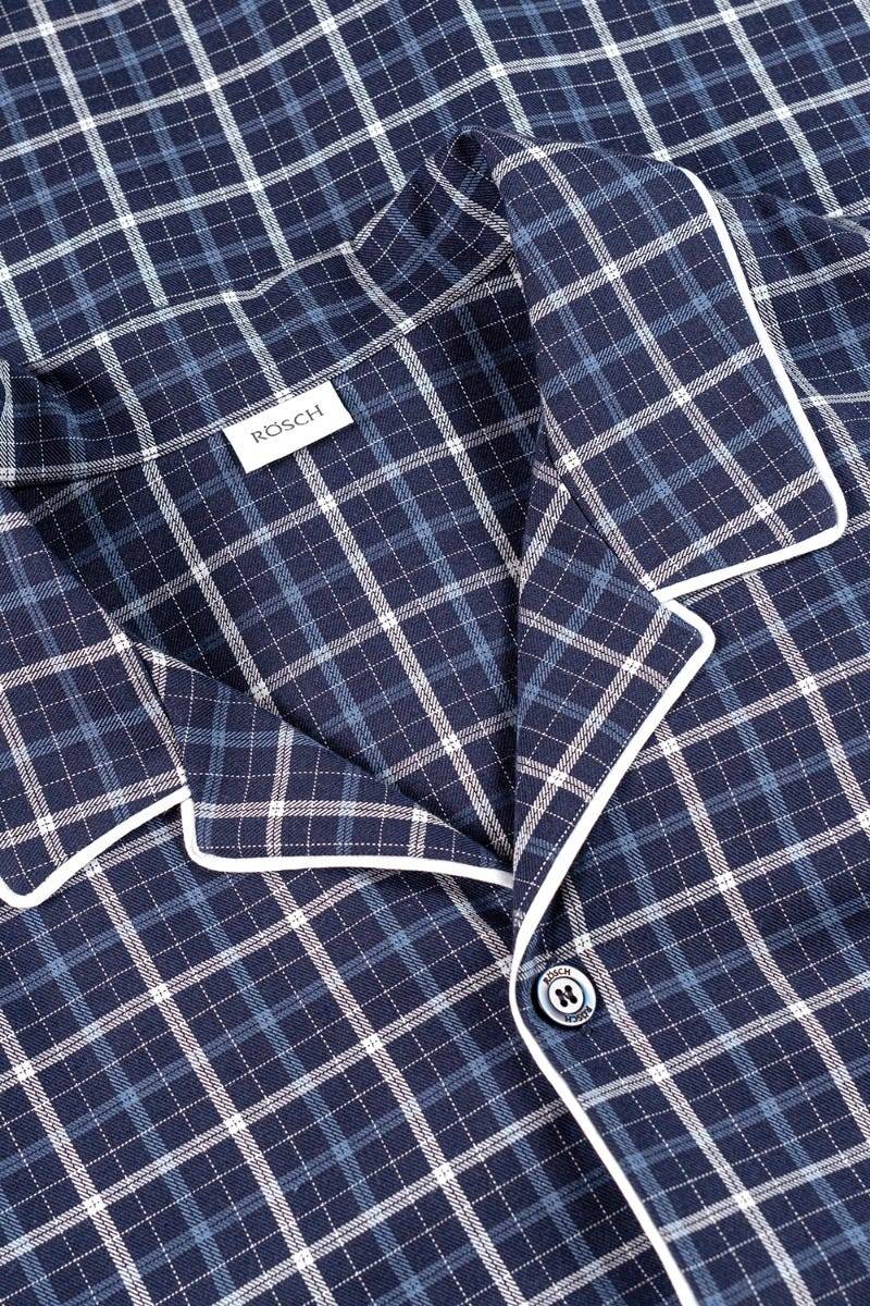 Rösch Herren Pyjama Im Web-Karo Klassisch Paspeln 100% Baumwolle