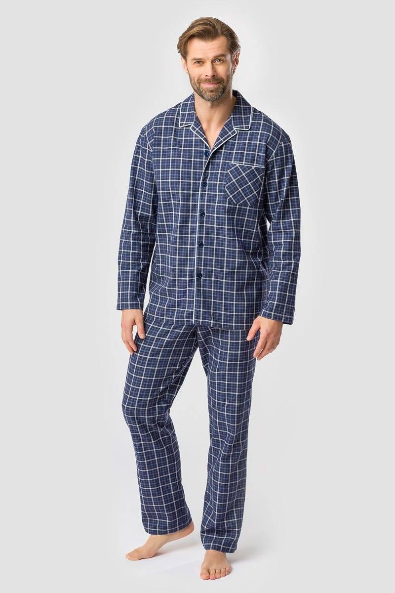 Rösch Herren Pyjama im Web-Karo Klassisch Paspeln 100% Baumwolle