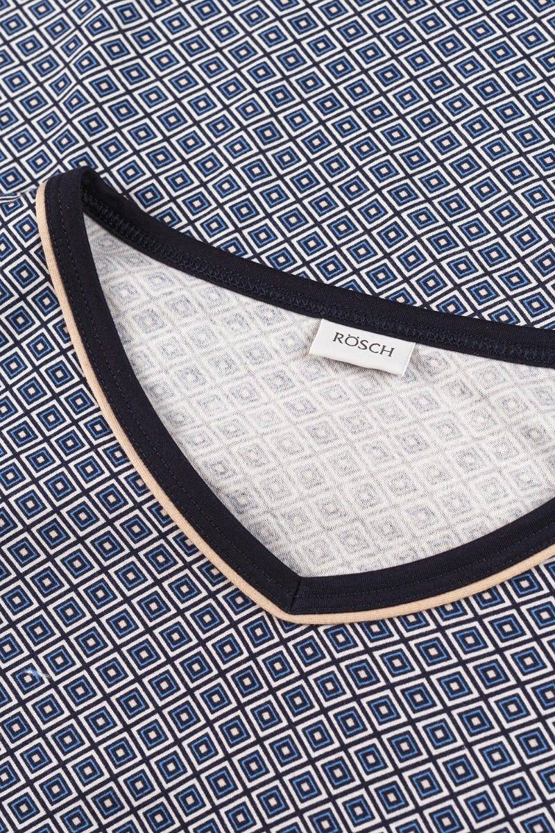 Rösch Herren Pyjama Mit Minimalprint Blau Klassisch 100% Baumwolle