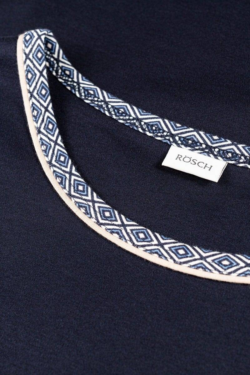 Rösch Herren Pyjama Mit Minimalprint Blau Raffungen Paspeln 100% Baumwolle