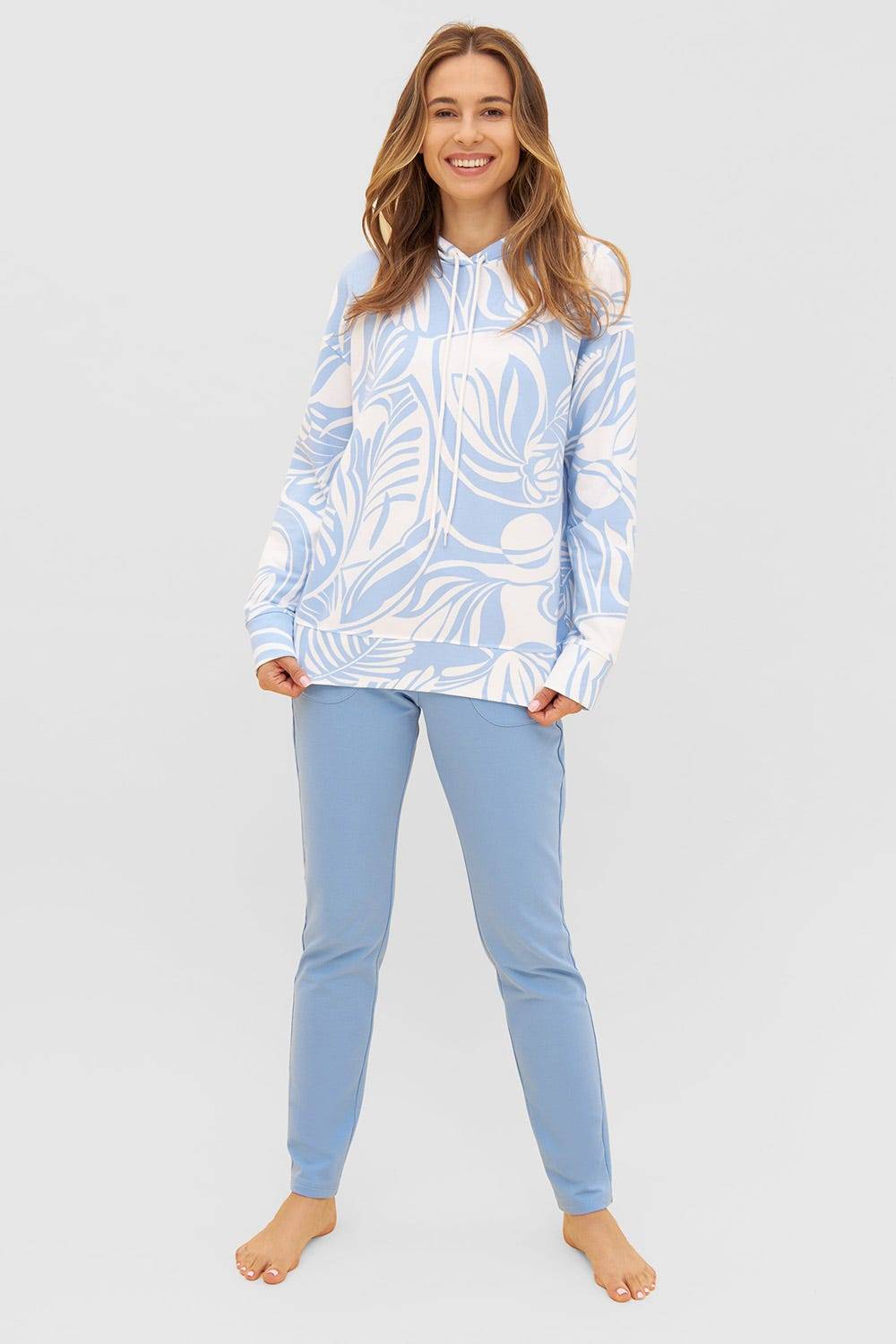 Rösch Hoodie Im Grafischen Druck Hellblau Kapuzenpullover Baumwolle/Elasthan