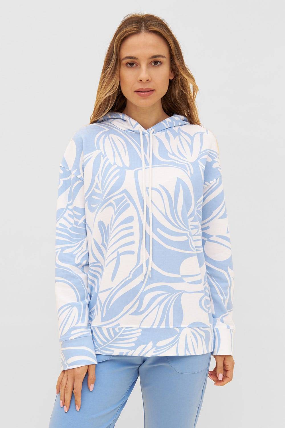 Rösch Hoodie im grafischen Druck Hellblau Kapuzenpullover Baumwolle/Elasthan