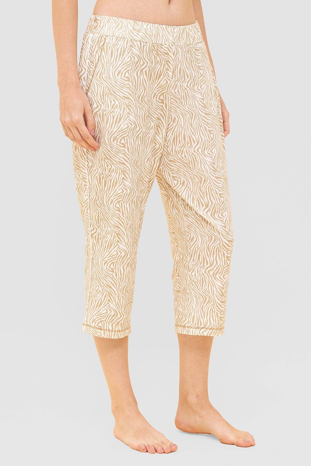 Rösch Hose im Zebra-Druck Beige Paspel Ziernähte Mix &amp; Match Baumwolle/Modal