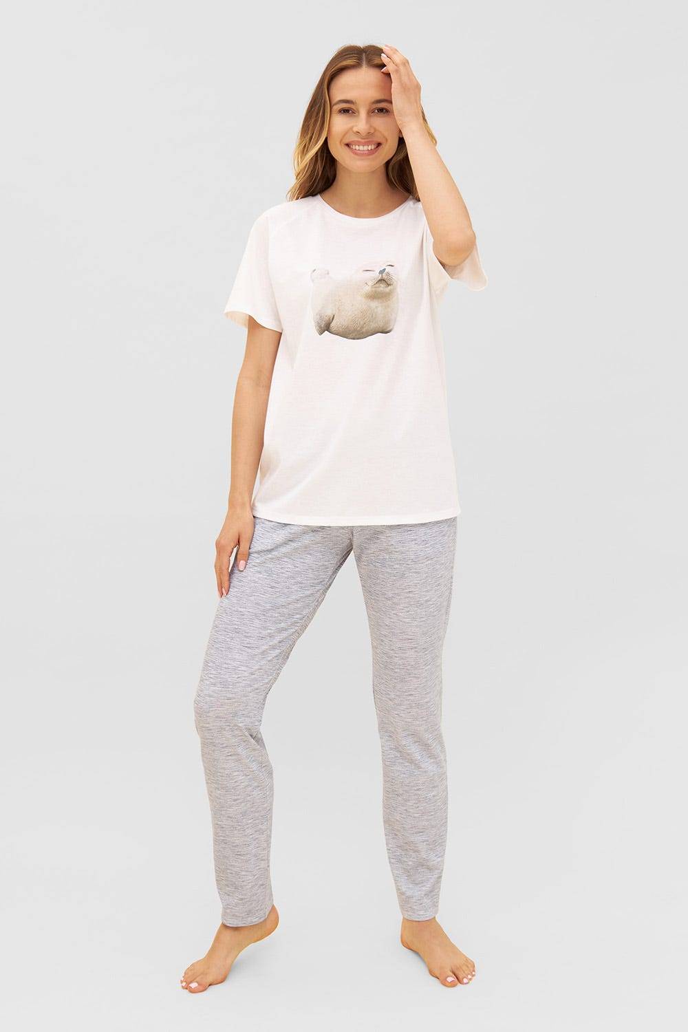 Rösch Hose In Blauer Melange-Optik Taschen Mix &amp; Match Bio-Baumwolle/Elasthan