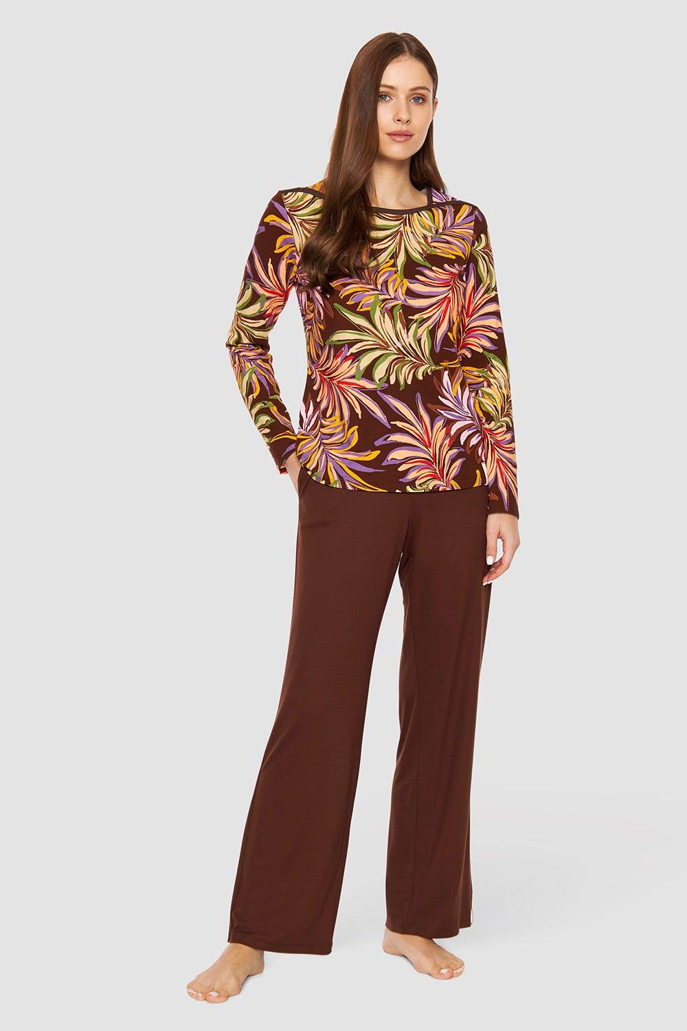 Rösch Hose Mit Weitem Bein Braun Basic Viskose/Elasthan