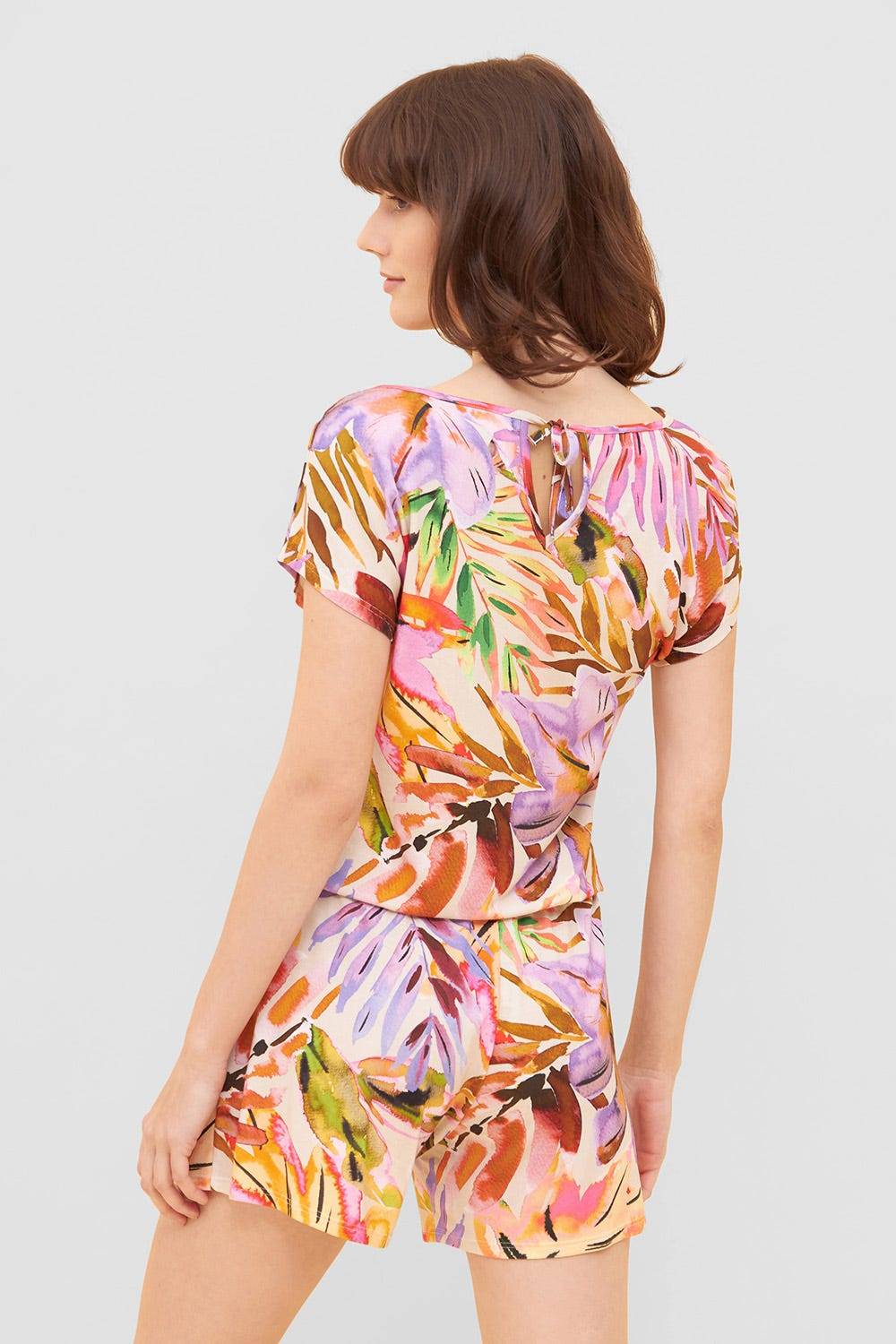 Rösch Jumpsuit Im Fröhlichen Blätter-Druck Bunt Shorts Sommer Viskose/Elasthan