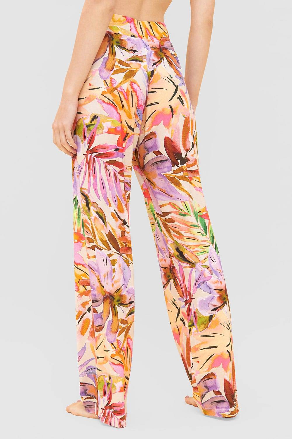 Rösch Lange Hose Im Fröhlichen Blätter-Druck Sommer Bunt Viskose/Elasthan