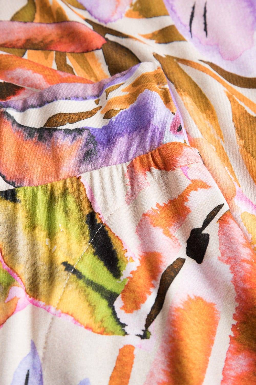 Rösch Lange Hose Im Fröhlichen Blätter-Druck Sommer Bunt Viskose/Elasthan