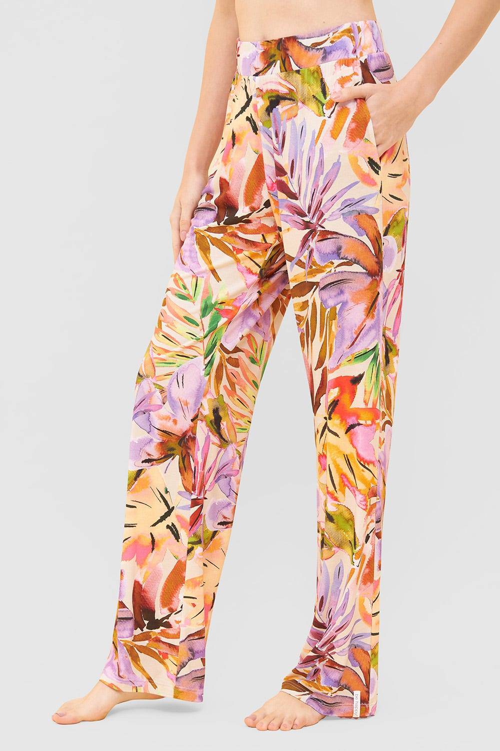 Rösch Lange Hose im fröhlichen Blätter-Druck Sommer Bunt Viskose/Elasthan