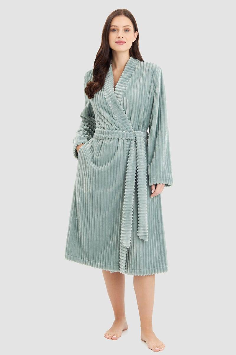 Rösch Morgenmantel aus Flausch in moderner Ripp-Optik 100% Polyester