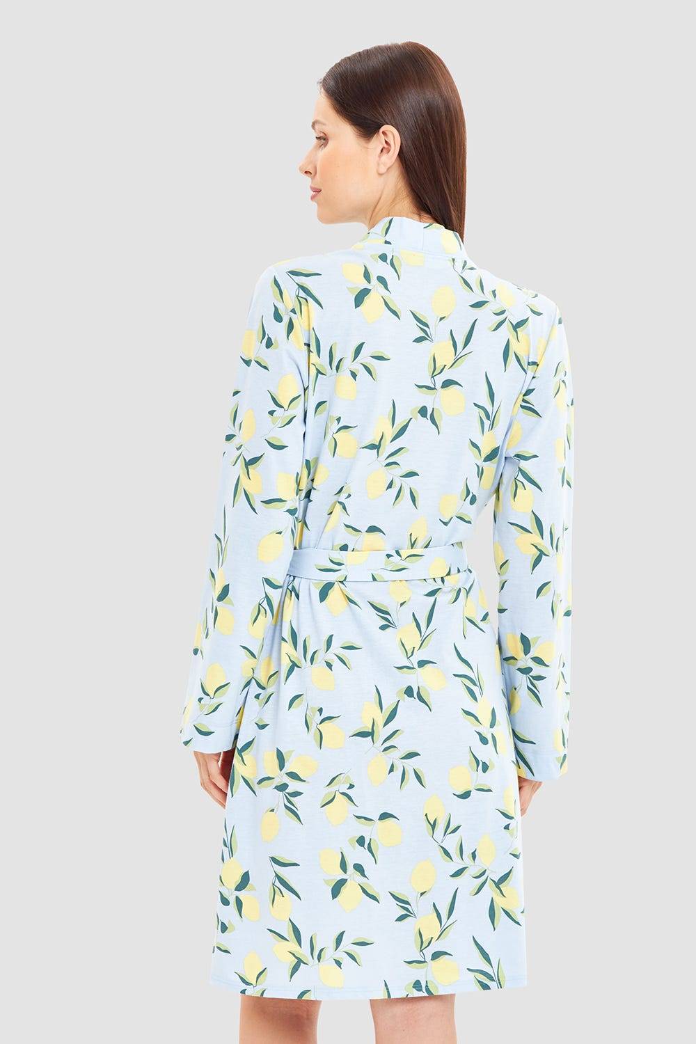 Rösch Morgenmantel Im Zitronendruck Sommerlich 100% Baumwolle