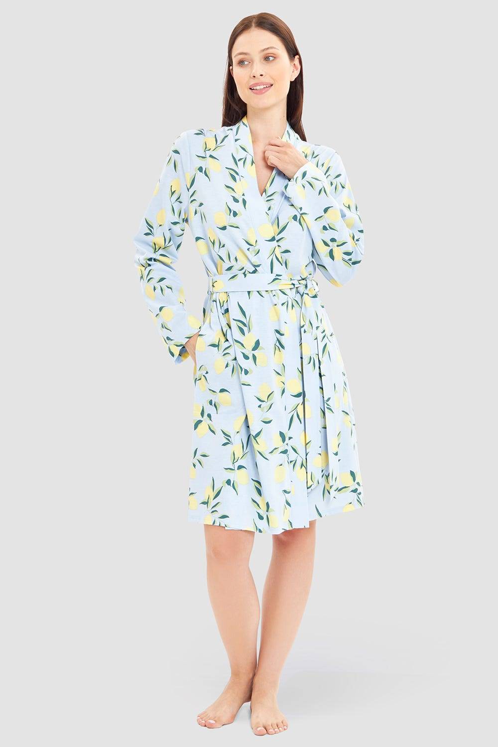 Rösch Morgenmantel im Zitronendruck sommerlich 100% Baumwolle