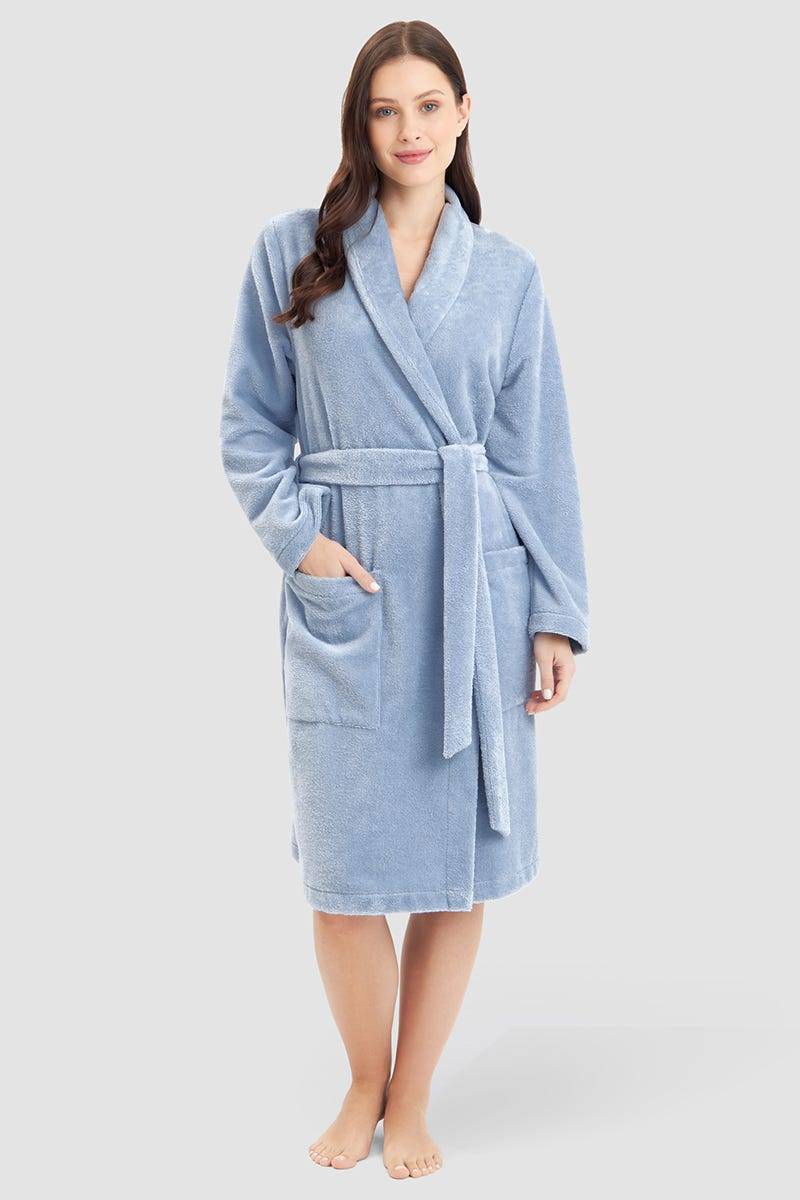 Rösch Morgenmantel in Wickelform aus Flausch Materialmix