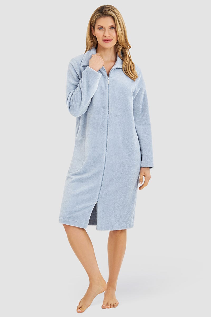 Rösch Morgenmantel mit Reißverschluss aus Flausch Materialmix