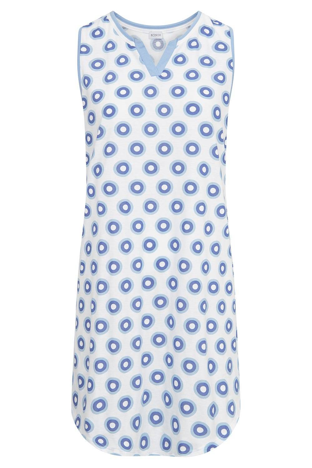 Rösch Nachthemd Ärmellos Im Punktedruck Blau-Weiß 100% Baumwolle