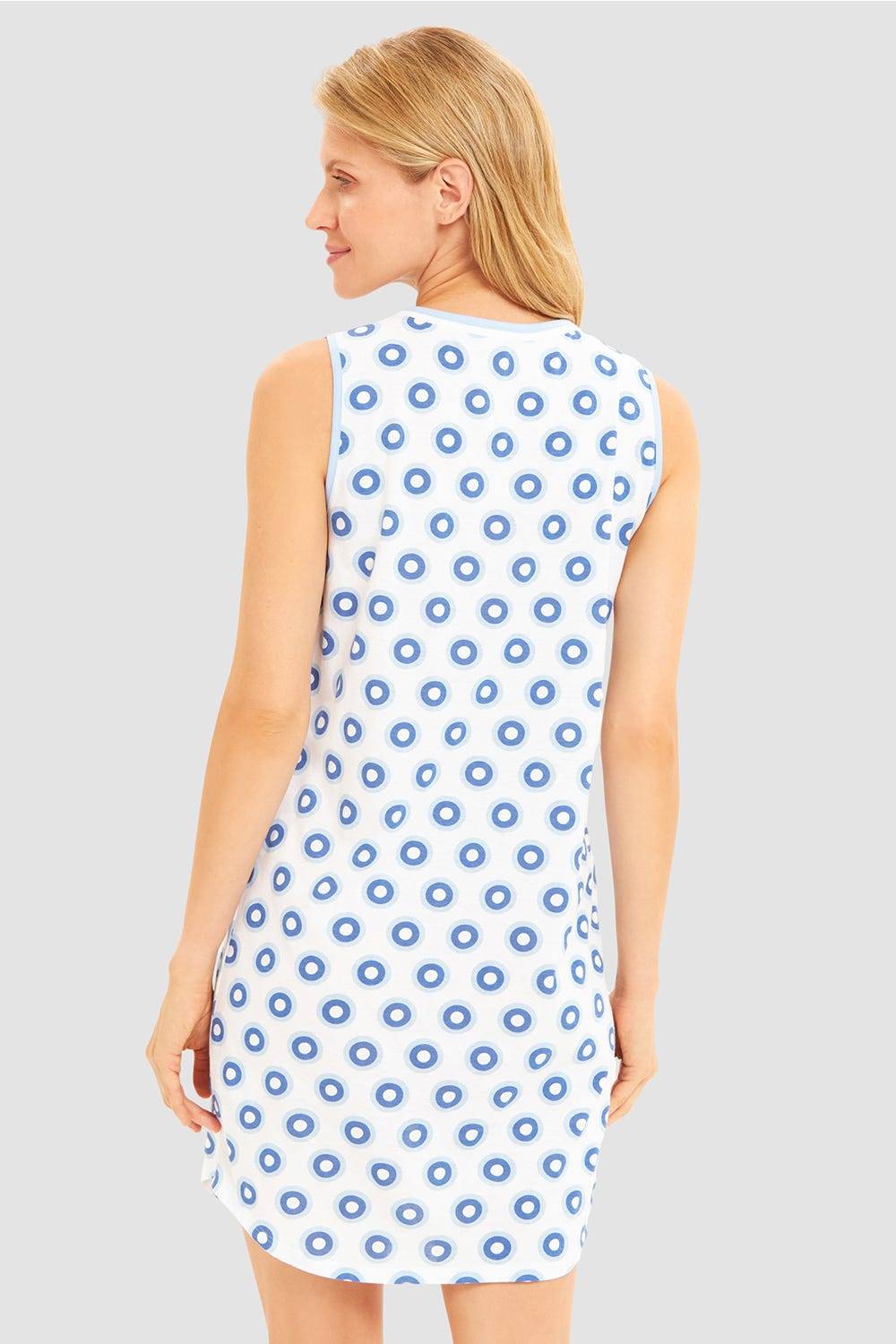 Rösch Nachthemd Ärmellos Im Punktedruck Blau-Weiß 100% Baumwolle