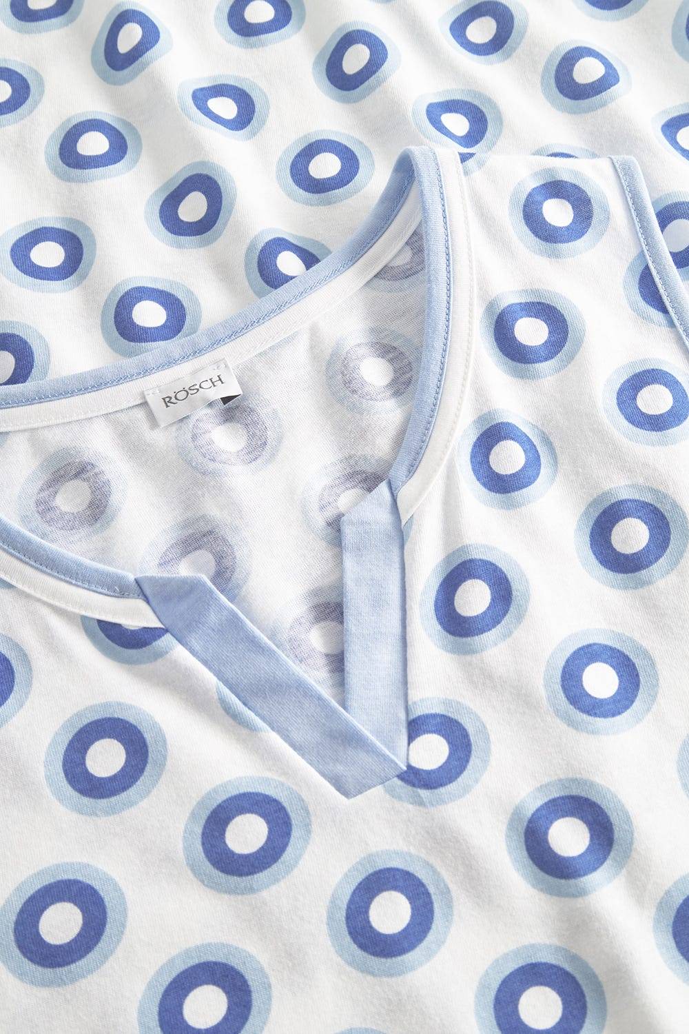Rösch Nachthemd Ärmellos Im Punktedruck Blau-Weiß 100% Baumwolle